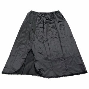 80s/90s Vintage Wondermaid Silky Lace Trim Split Hem Slip Skirt (Black) Size 1X